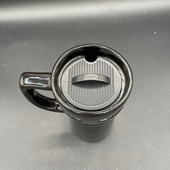 Black Ceramic Coffee Mug with Lid and Rubber Base - Fish and Cross Symbol - Picture 5 of 9